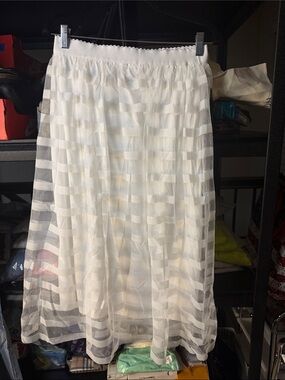 Metro Wear White Sheer Striped Midi Skirt